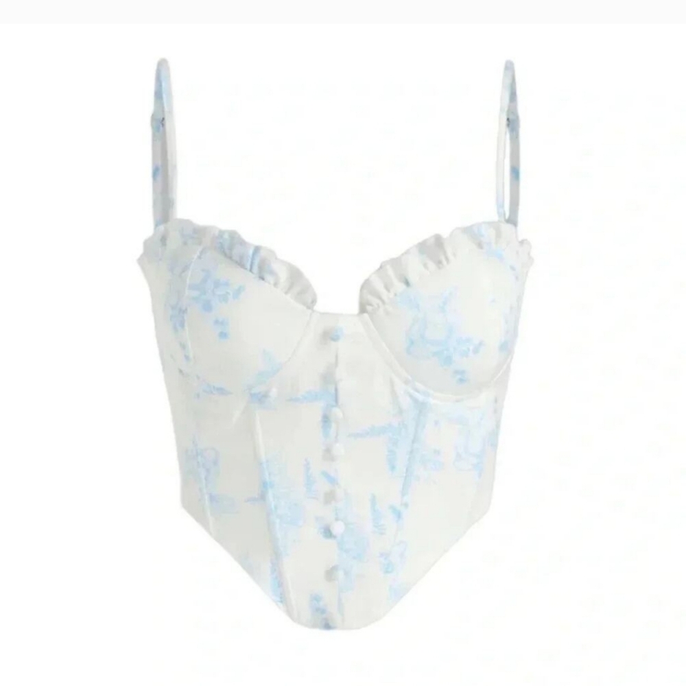NEW Cider White and Blue RUFFLE  CORSET TOP SZ 3X